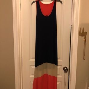 Navy and pink maxi with nude panel and racerback
